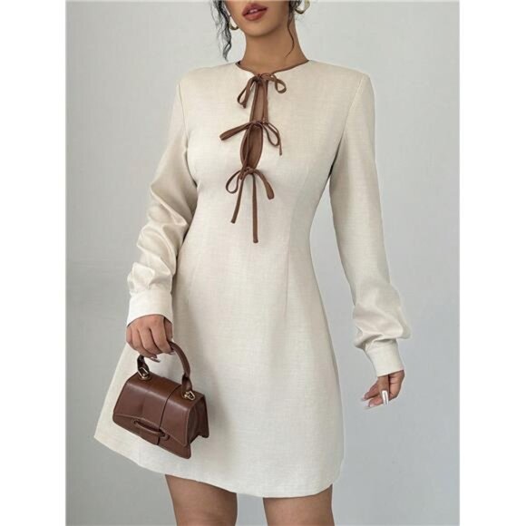 A Classy Chic Boutique Dresses & Skirts - Women's Casual Color Block Drawstring Long Sleeve Dress, Spring/Fall